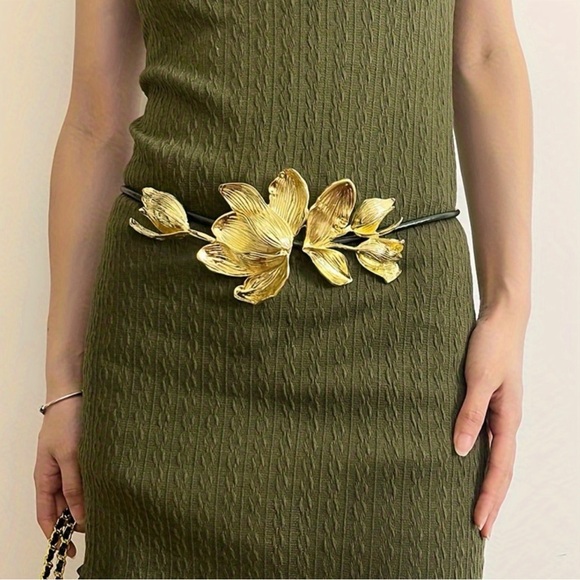 Zara 3D Flower Gold Metal & Cordon Belt One Size Fit All main image 8